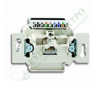 Basic 55 Механизм 1-постовой компьютерной/телефонной розетки UAE, 8 полюсов, RJ45, категория 5е, неэкранированная, до 100 МГц (0220-507)