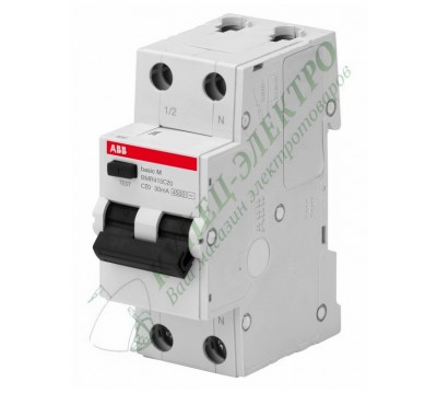 Авт. выключатель дифференциального тока ABB, 1P+N, 20А, 4.5kA, 30мA, тип AC, BMR415C20 (2CSR645041R1204)