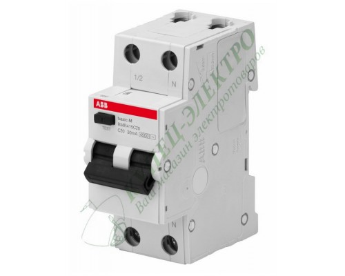 Авт. выключатель дифференциального тока ABB, 1P+N, 20А, 4.5kA, 30мA, тип AC, BMR415C20 (2CSR645041R1204)