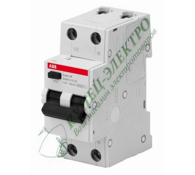 Авт. выключатель дифференциального тока ABB, 1P+N, 25А, 4.5kA, 30мA, тип AC, BMR415C25 (2CSR645041R1254)