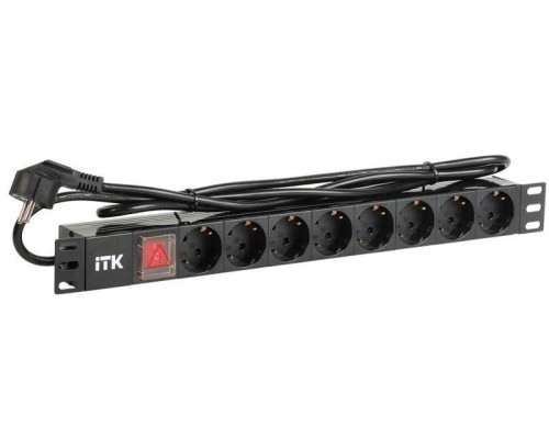 Блок розеток 8 мест PDU (немец. станд.) PH12-8D1-P 19дюймов DIN49440 с LED выкл. ПВХ 1U шнур 2м ITK PH12-8D1-P