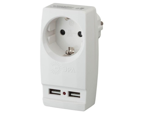 Адаптер SP-1e-USB-W "Polynom" 1-м 220В+ 2хUSB 2100мА c зазeмл. бел. ЭРА Б0026332