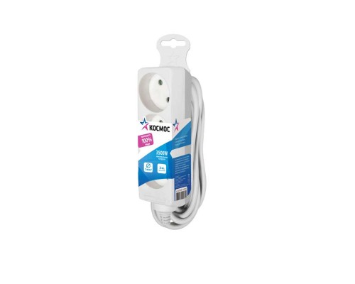Удлинитель 3х3м без заземл. 16А IP20 ПВС 2х1 Космос YKsm3m-3g(K)