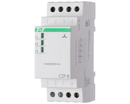 Реле контроля фаз CZF-B (3х400/230+N 8А 1перекл. IP20 монтаж на DIN-рейке) F&F EA04.001.002