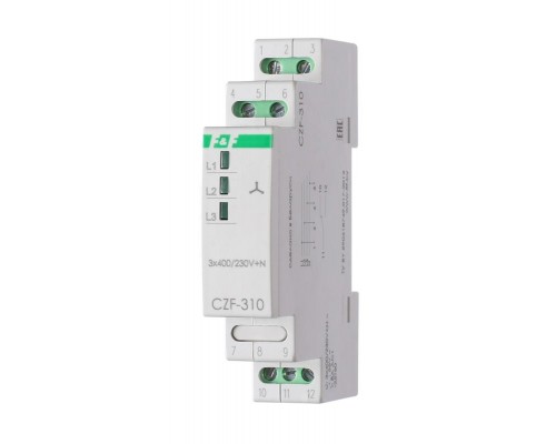 Реле контроля фаз CZF-310 (1 модуль; монтаж на DIN-рейке; 3х400/230+N 8А 1NO/NC IP20) F&F EA04.001.005