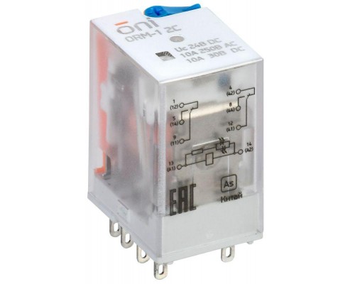 Реле интерфейсное ORM-1 2C 24В DC с LED и тест. кнопкой ONI ORM-1-2C-DC24V-L-B