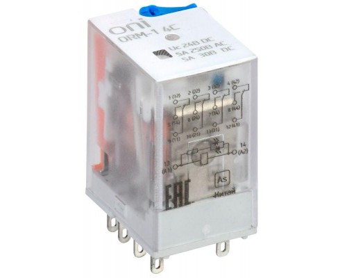 Реле интерфейсное ORM-1 4C 24В DC с LED и тест. кнопкой ONI ORM-1-4C-DC24V-L-B