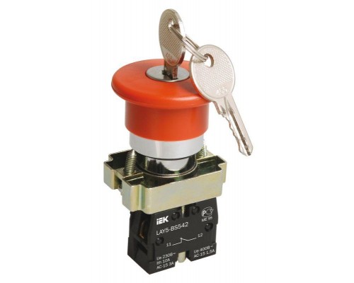 Кнопка LAY5-BS142 "Грибок" с ключом красн. 1з+1р IEK BBG50-LAY5-K04