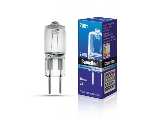 Лампа галогенная JD 20Вт капсула g4 3000К 240В g4 Camelion 10405