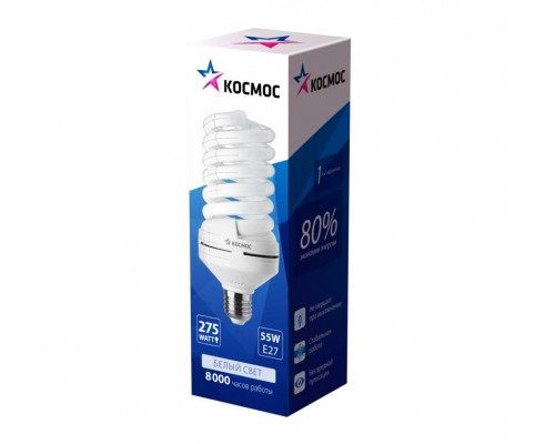 Лампа люминесцентная компакт. SPC 55Вт E27 спиральная 4000К T4 КОСМОС LKsmT4SPC55wE2742