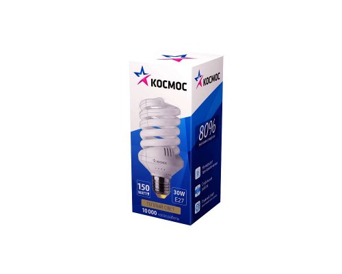 Лампа люминесцентная компакт. SPC 30Вт E27 спиральная 2700К КОСМОС LKsmSPC30wE2727