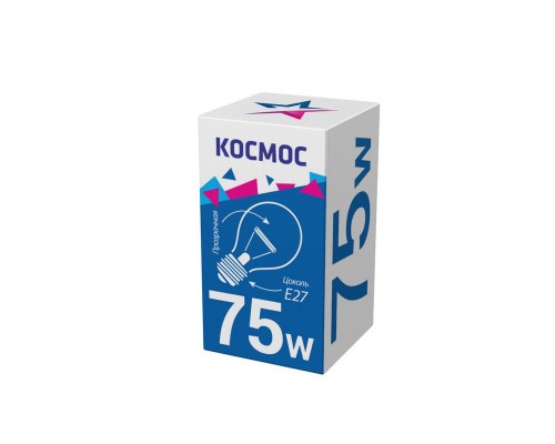 Лампа накаливания A50/A55 75Вт E27 220-240В прозр. КОСМОС LKsmSt55CL75E27v2