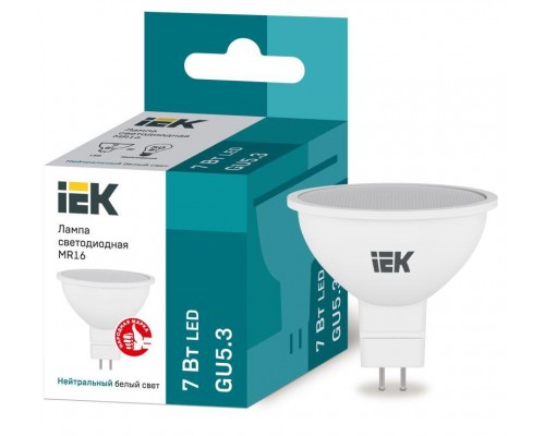 Лампа светодиодная ECO MR16 7Вт 4000К бел. GU5.3 630лм 230-240В IEK LLE-MR16-7-230-40-GU5