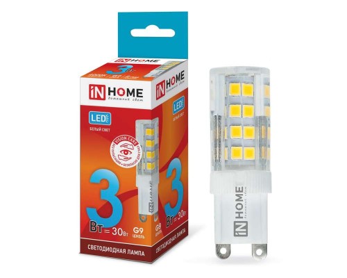 Лампа светодиодная LED-JCD-VC 3Вт 230В G9 4000К 260лм IN HOME 4690612019864