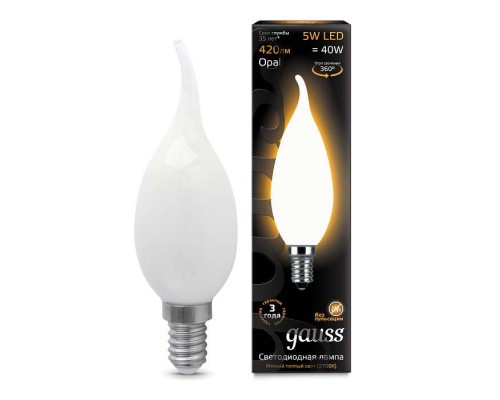 Лампа светодиодная филаментная Black Filament 5Вт свеча на ветру 2700К E14 опал Gauss 104201105