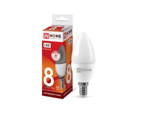 Лампа светодиодная LED-СВЕЧА-VC 8Вт 230В E14 6500К 720лм IN HOME 4690612024806