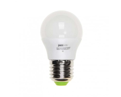Лампа светодиодная PLED-ECO-G45 5Вт шар 3000К тепл. бел. E27 400лм 220-240В JazzWay 1036957A