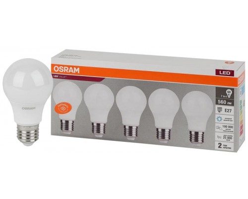 Лампа светодиодная LED Value LVCLA60 7SW/865 230В E27 2х5 RU (уп.5шт) OSRAM 4058075577688