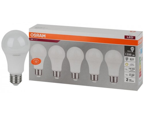 Лампа светодиодная LED Value LVCLA125 15SW/830 230В E27 2х5 RU (уп.5шт) OSRAM 4058075577800