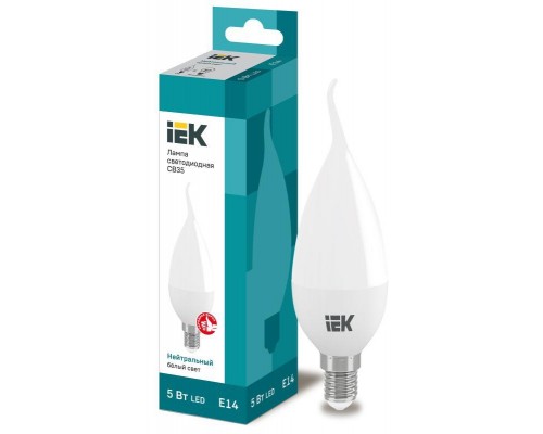 Лампа светодиодная ECO CB35 5Вт свеча на ветру 4000К бел. E14 450лм 230-240В IEK LLE-CB35-5-230-40-E14