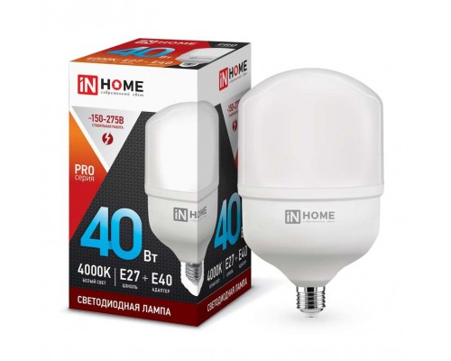 Лампа светодиодная LED-HP-PRO 40Вт 230В 4000К E27 3600лм с адаптером IN HOME 4690612031095