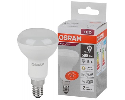 Лампа светодиодная LED Value LVR60 7SW/830 230В E14 10х1 RU OSRAM 4058075581661