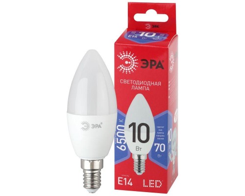 Лампа светодиодная ECO LED B35-10W-865-E14 R (диод свеча 10Вт холодн. E14) (10/100/3500) ЭРА Б0045337