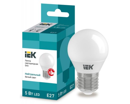 Лампа светодиодная ECO G45 5Вт шар 4000К бел. E27 450лм 230-240В IEK LLE-G45-5-230-40-E27