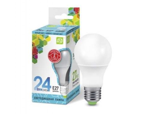 Лампа светодиодная LED-A65-standard 24Вт грушевидная 230В E27 4000К 2160лм ASD 4690612014272