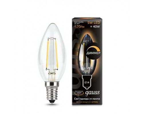 Лампа светодиодная филаментная Black Filament 5Вт свеча 2700К E14 диммир. Gauss 103801105-D