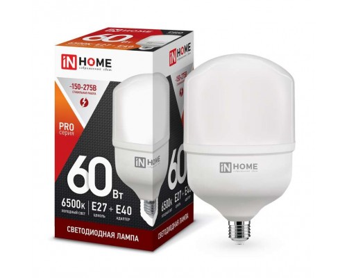 Лампа светодиодная LED-HP-PRO 60Вт 230В 6500К E27 5400Лм с адаптером IN HOME 4690612031132