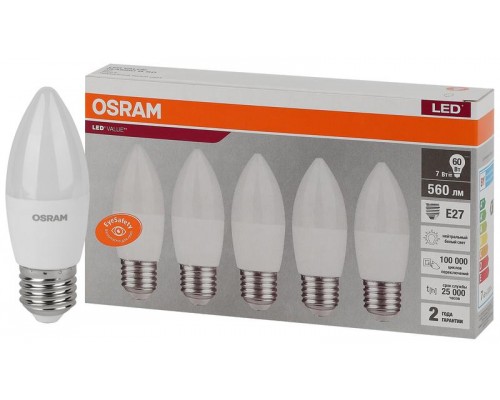 Лампа светодиодная LED Value LVCLB60 7SW/840 230В E27 2х5 RU (уп.5шт) OSRAM 4058075578043