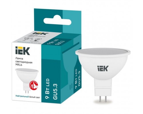 Лампа светодиодная MR16 софит 9Вт 230В 4000К GU5.3 IEK LLE-MR16-9-230-40-GU5