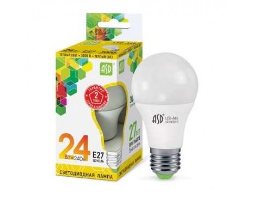 Лампа светодиодная LED-A65-standard 24Вт грушевидная 230В E27 3000К 2160лм ASD 4690612014265