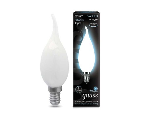 Лампа светодиодная филаментная Black Filament 5Вт свеча на ветру 4100К E14 опал Gauss 104201205