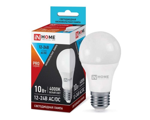 Лампа светодиодная LED-МО-PRO 10Вт 12-24В Е27 4000К 800Лм низковольтная IN HOME 4690612031507
