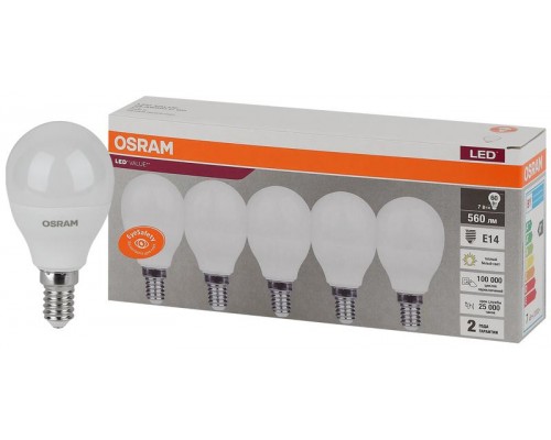 Лампа светодиодная LED Value LVCLP60 7SW/830 230В E14 2х5 RU (уп.5шт) OSRAM 4058075578104