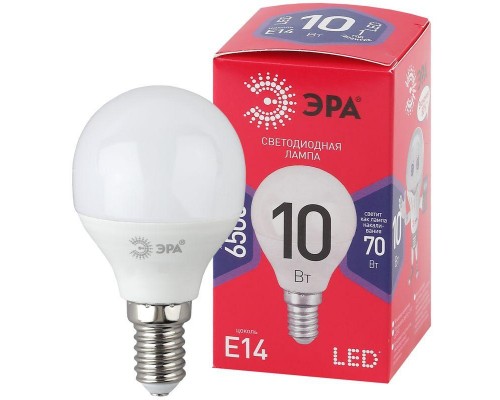Лампа светодиодная ECO LED P45-10W-865-E14 R (диод шар 10Вт холодн. E14) (10/100/3600) Эра Б0045354