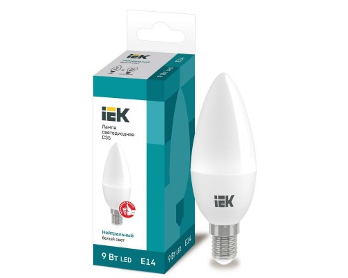 Лампа светодиодная ECO C35 9Вт свеча 4000К E14 230В IEK LLE-C35-9-230-40-E14