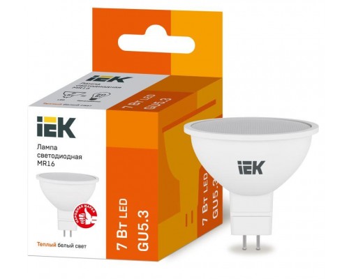 Лампа светодиодная ECO MR16 7Вт 3000К тепл. бел. GU5.3 630лм 230-240В IEK LLE-MR16-7-230-30-GU5