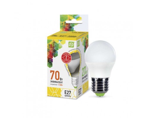 Лампа светодиодная LED-шар-standard 7.5Вт шар 3000К тепл. бел. E27 675лм 160-260В ASD 4690612003986