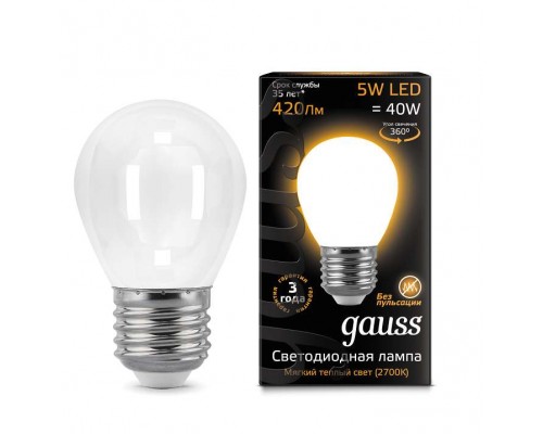 Лампа светодиодная филаментная Black Filament 5Вт шар 2700К E27 опал Gauss 105202105