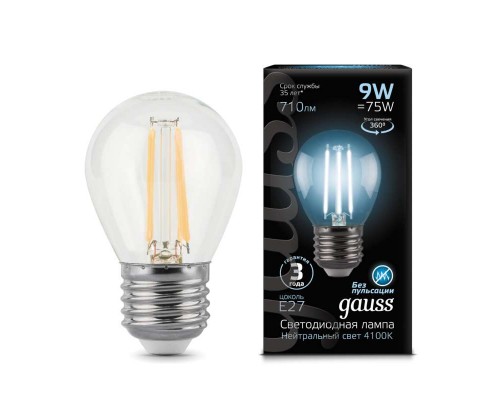 Лампа светодиодная филаментная Black Filament 9Вт шар 4100К E27 Gauss 105802209