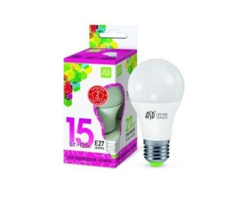 Лампа светодиодная LED-A60-standard 15Вт грушевидная 230В E27 6500К 1350лм ASD 4690612014203