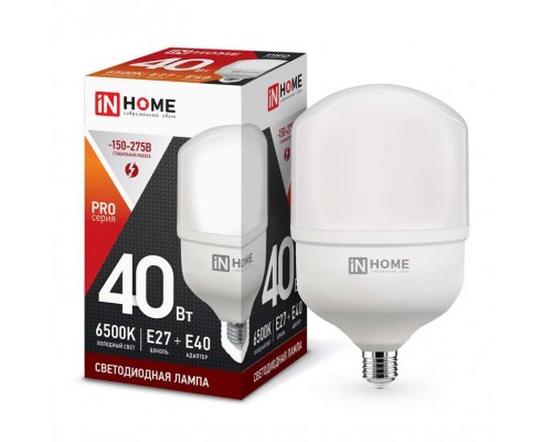Лампа светодиодная LED-HP-PRO 40Вт 230В 6500К E27 3600лм с адаптером IN HOME 4690612031101