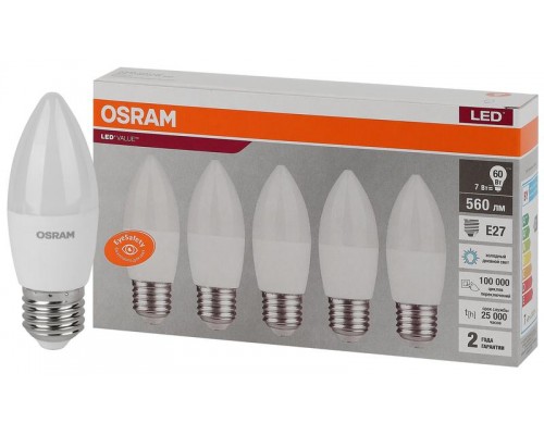 Лампа светодиодная LED Value LVCLB60 7SW/865 230В E27 2х5 RU (уп.5шт) OSRAM 4058075578074