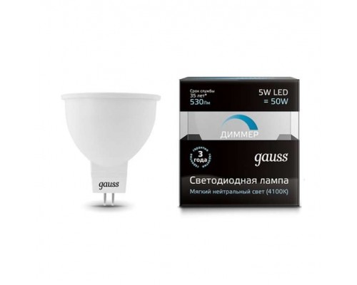 Лампа светодиодная Black MR16 5Вт 4100К бел. GU5.3 530лм 180-265В диммир. Gauss 101505205-D