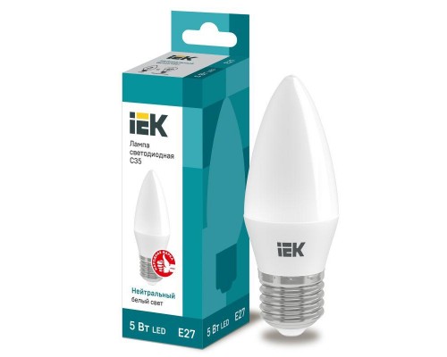 Лампа светодиодная ECO C35 5Вт свеча 4000К бел. E27 450лм 230-240В IEK LLE-C35-5-230-40-E27