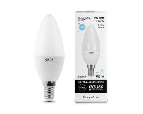 Лампа светодиодная Elementary Candle 6Вт E14 6500К Gauss 33136