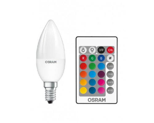 Лампа светодиодная LED Star B 25 4.5W/827 4.5Вт свеча матовая 2700К тепл. бел. E14 250лм 220-240В RGBW + DIM с пультом диммир. пластик. OSRAM 4058075045736